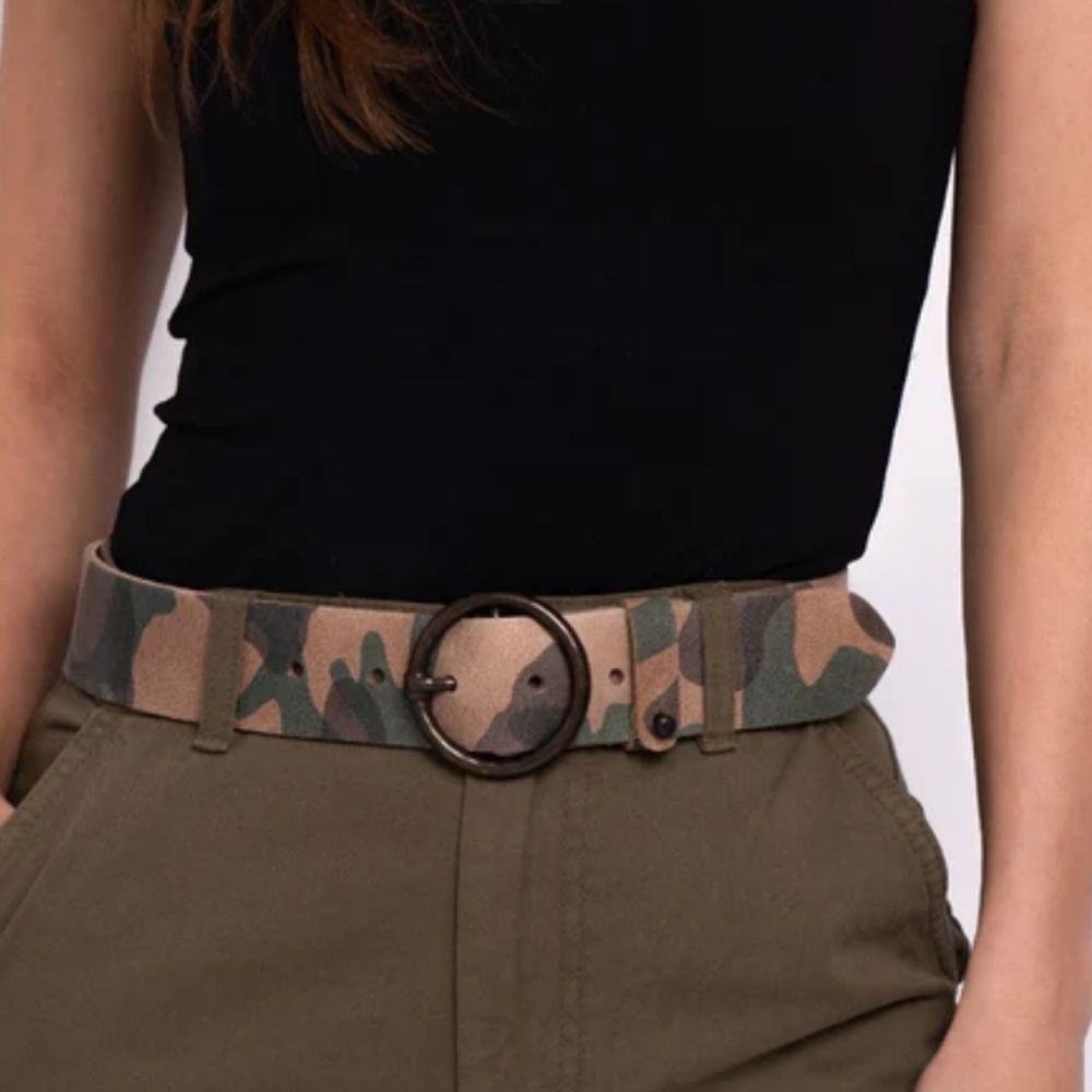 Amsterdam Heritage Pip Vintage Round Buckle Leather Belt- Camo